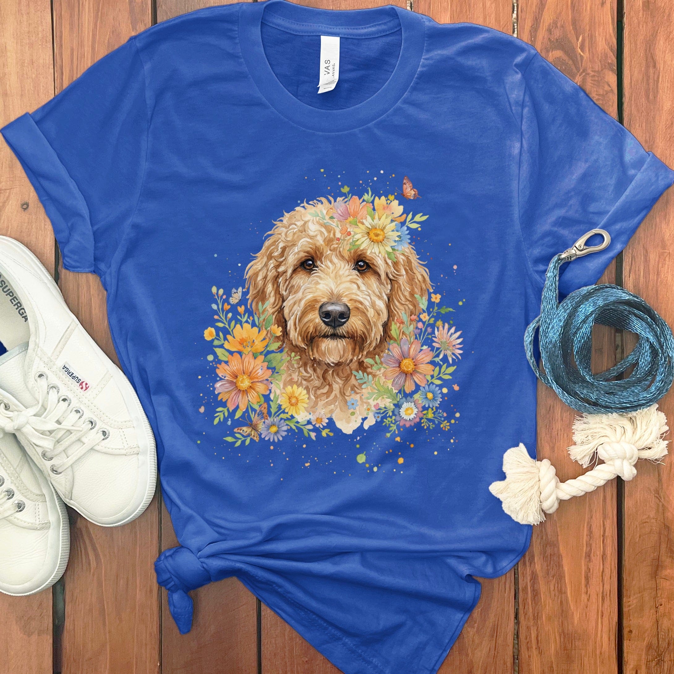 Cute Dog and Flower Graphic Design T-shirt