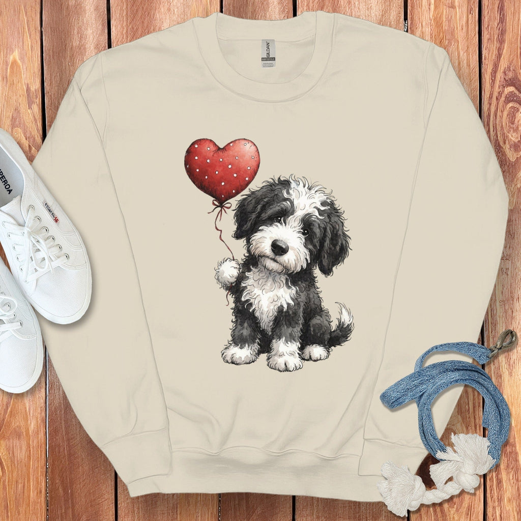 Adorable Puppy with Heart Balloon Graphic Sweatshirt