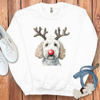 Festive Red Nose Dog Reindeer Antlers Sweatshirt