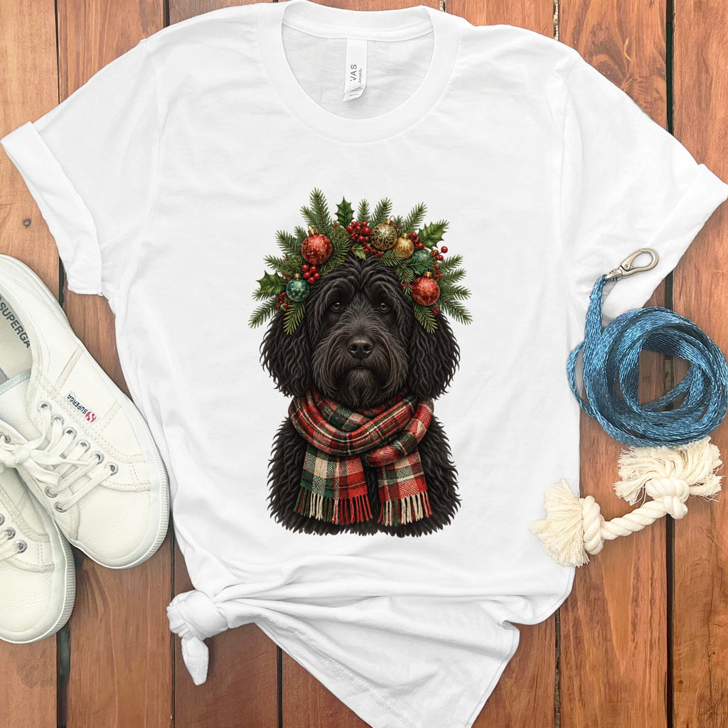 Black Goldendoodle Holiday Crown T-Shirt in White / S by Puppy Jo