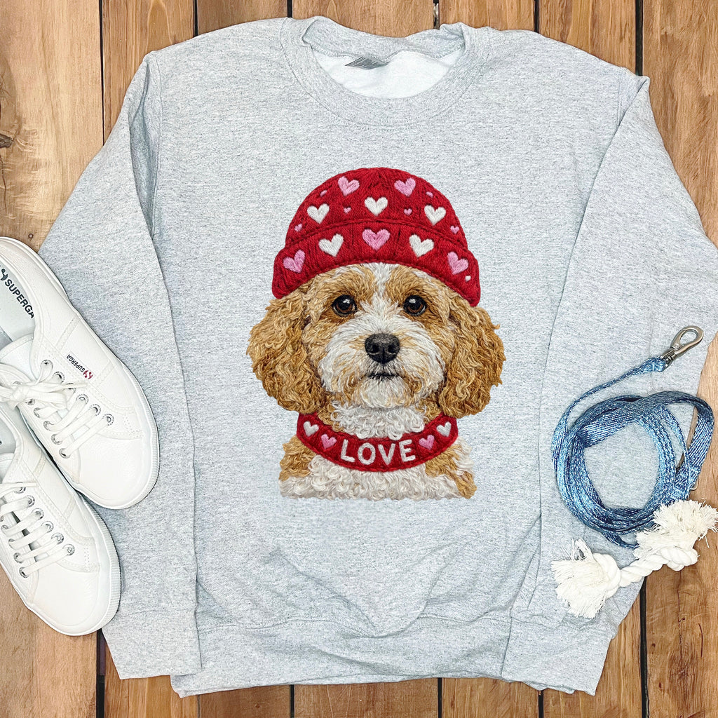 Cavapoo Heart Cap Sweatshirt in Sport Grey / S by Puppy Jo