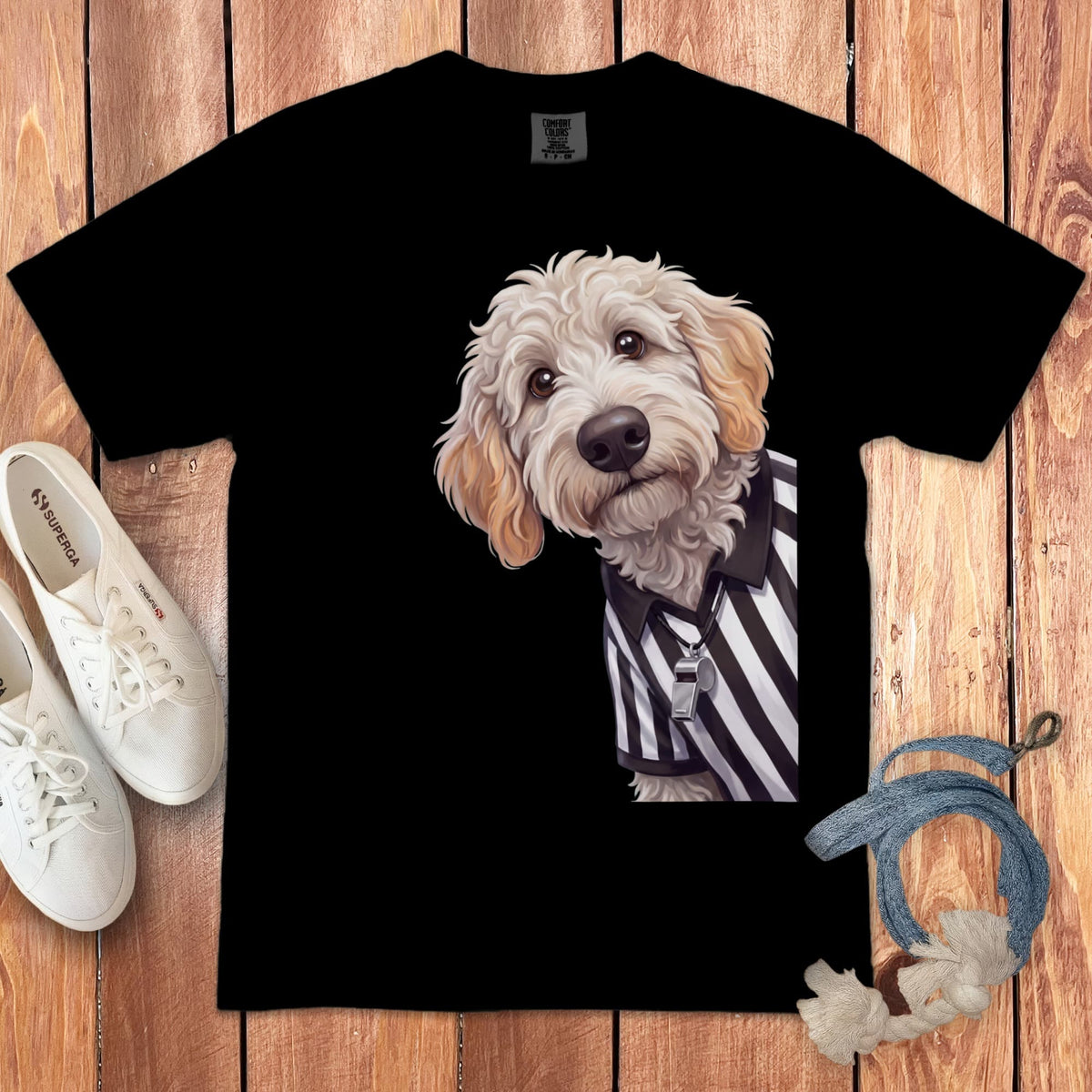 Maltipoo Football Referee Signature T-Shirt in Black / S by Puppy Jo
