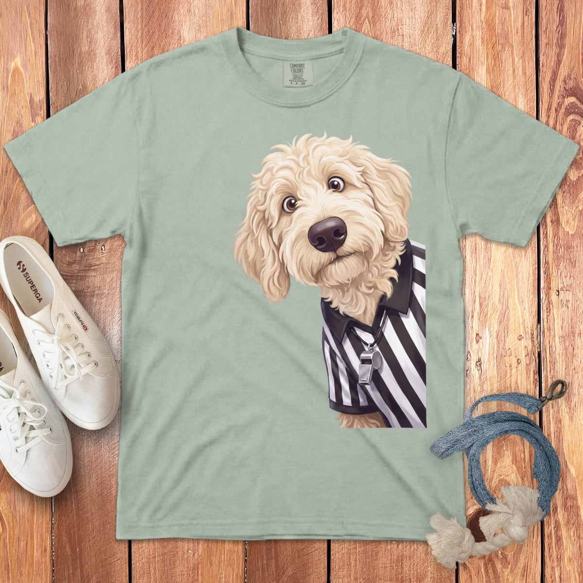 Cream Goldendoodle Football Referee Signature T-Shirt in Bay / S by Puppy Jo