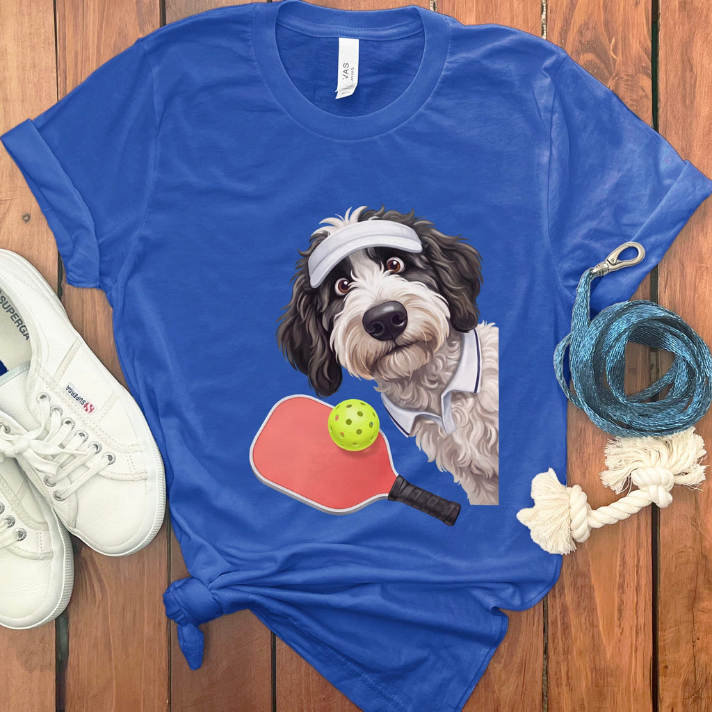 Sheepadoodle Pickleball Player T-Shirt in True Royal / S by Puppy Jo