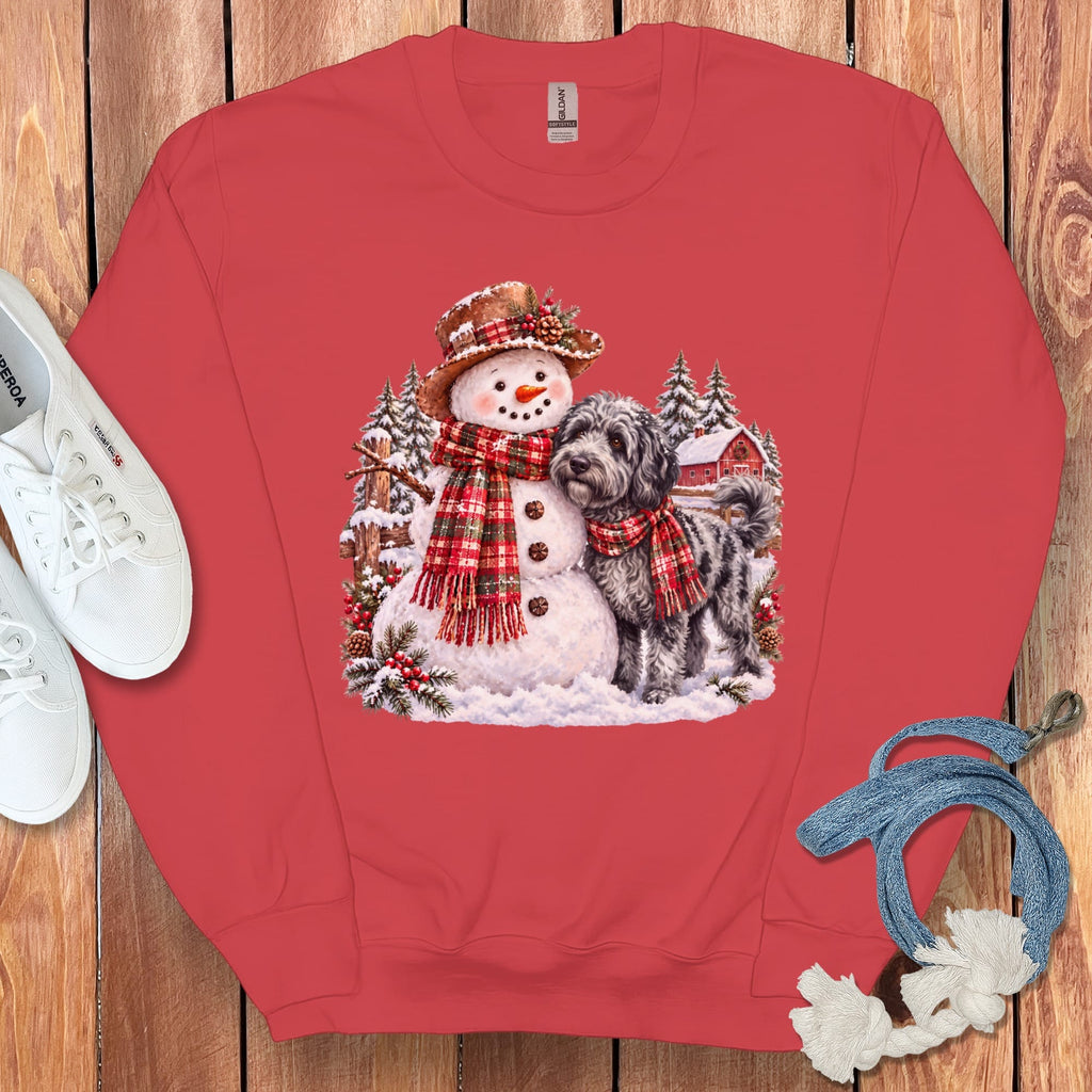 Merle Goldendoodle Christmas Snowman Sweatshirt in Red / S by Puppy Jo