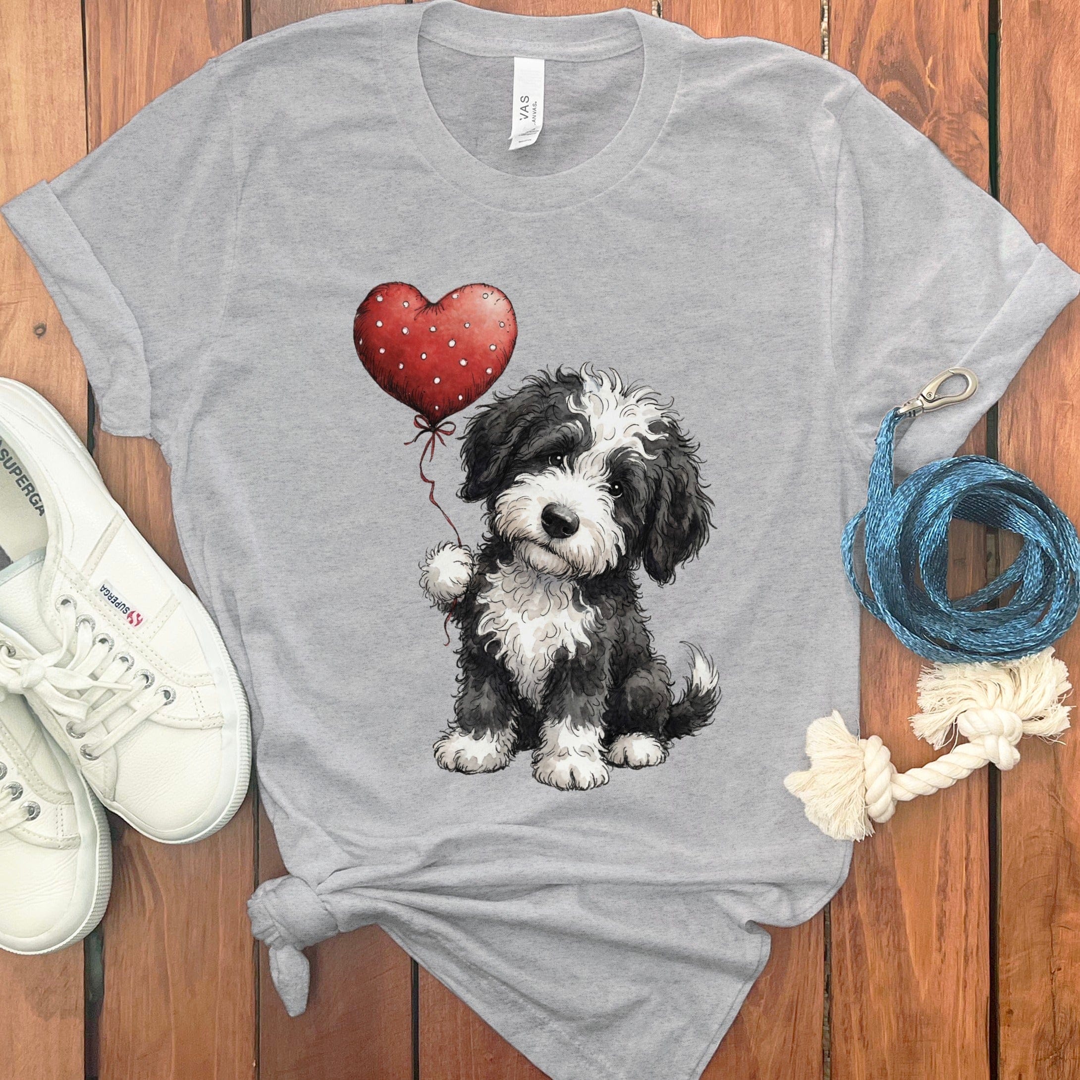 Adorable Puppy With Heart Balloon Graphic T-Shirt