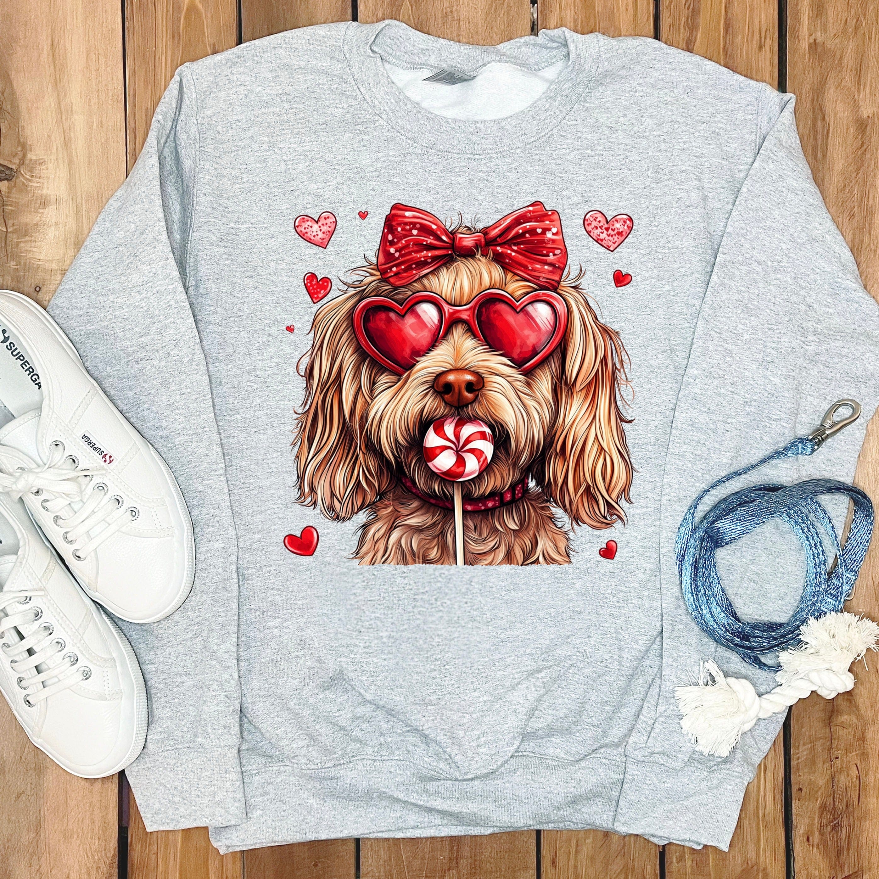 Dog with Heart Sunglasses and Lollipop Sweatshirt