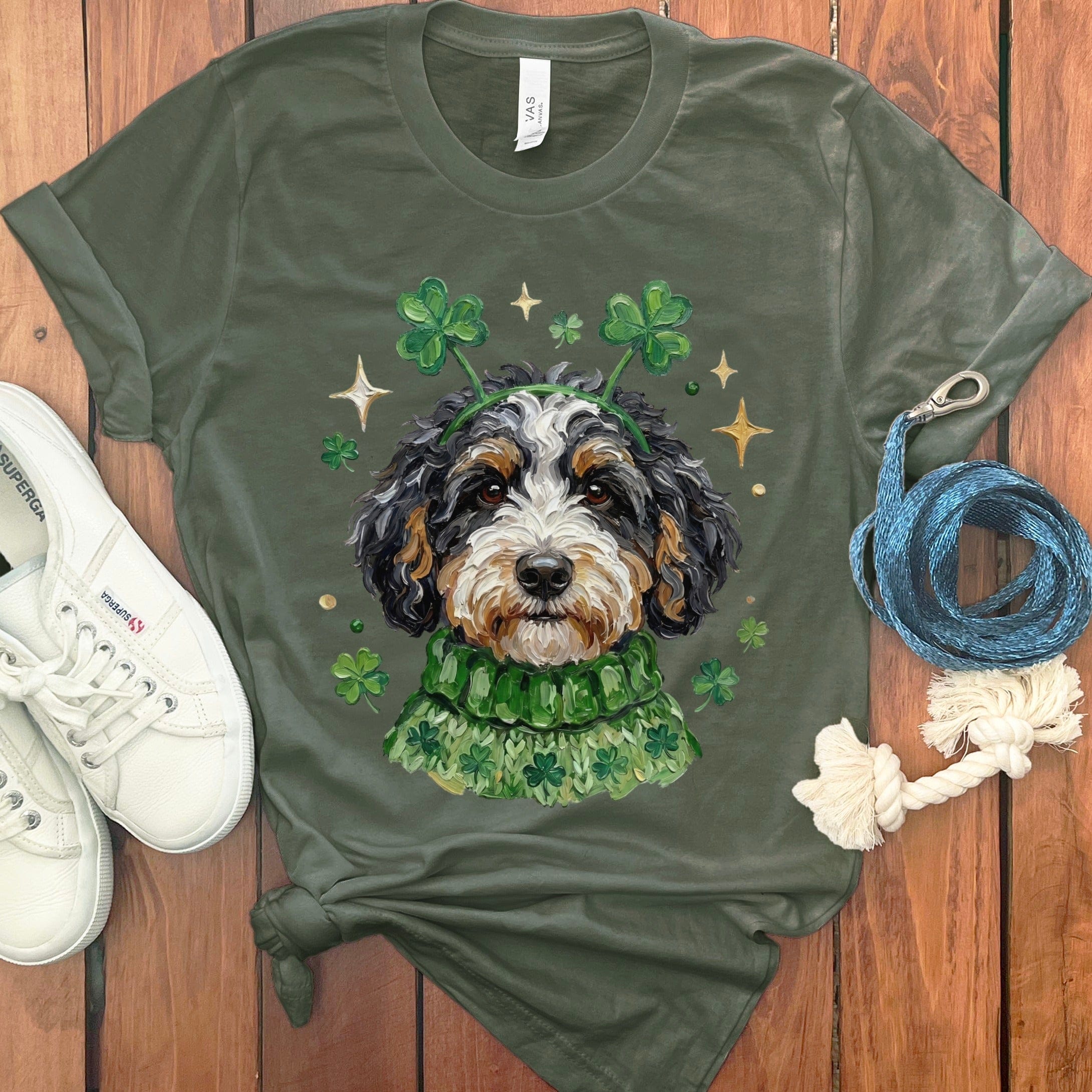 St. Patrick's Day Dog with Shamrocks T-Shirt