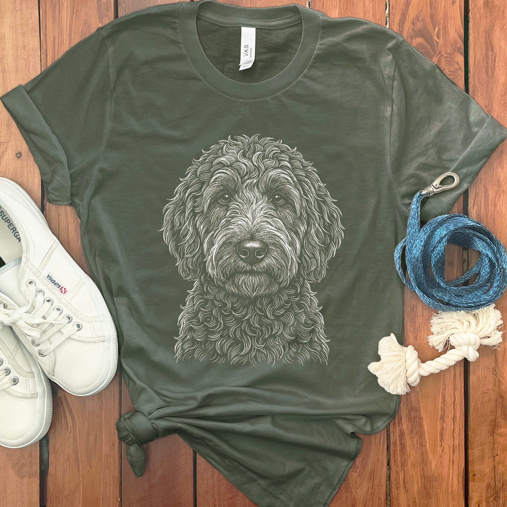 Adorable Dog Print on Olive Green Casual T-Shirt