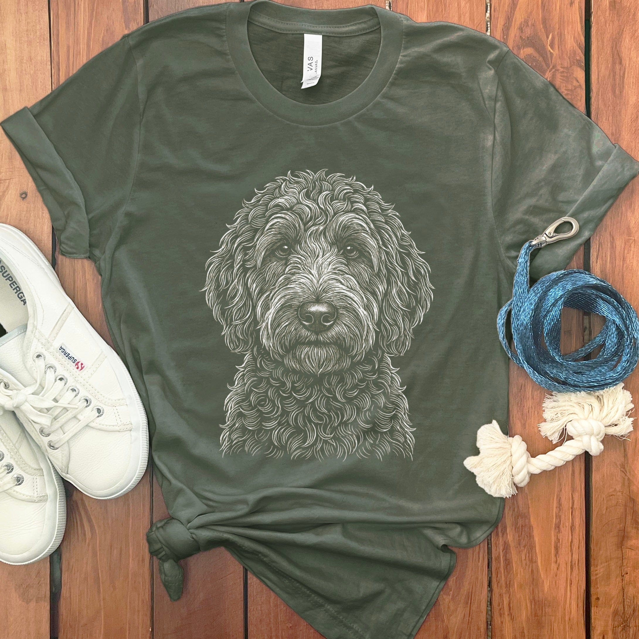 Adorable Dog Print on Olive Green Casual T-Shirt