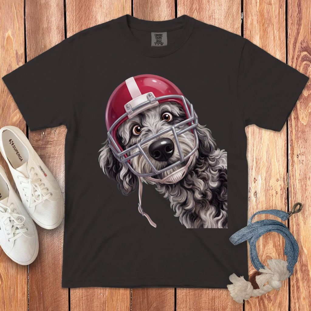 Merle Goldendoodle Football Helmet Signature T-Shirt in Graphite / S by Puppy Jo