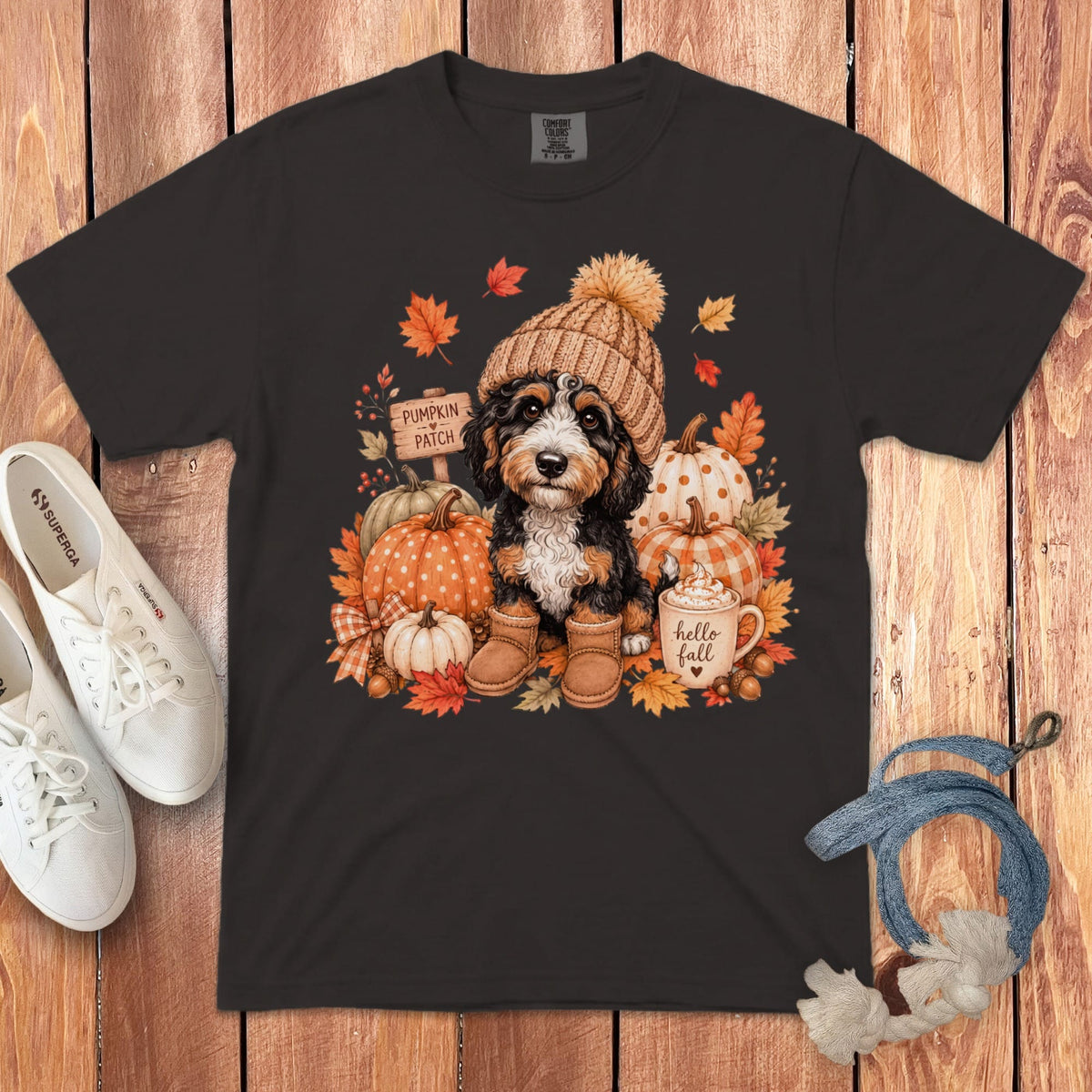 Bernedoodle Pumpkin Patch Signature T-Shirt in Graphite / S by Puppy Jo