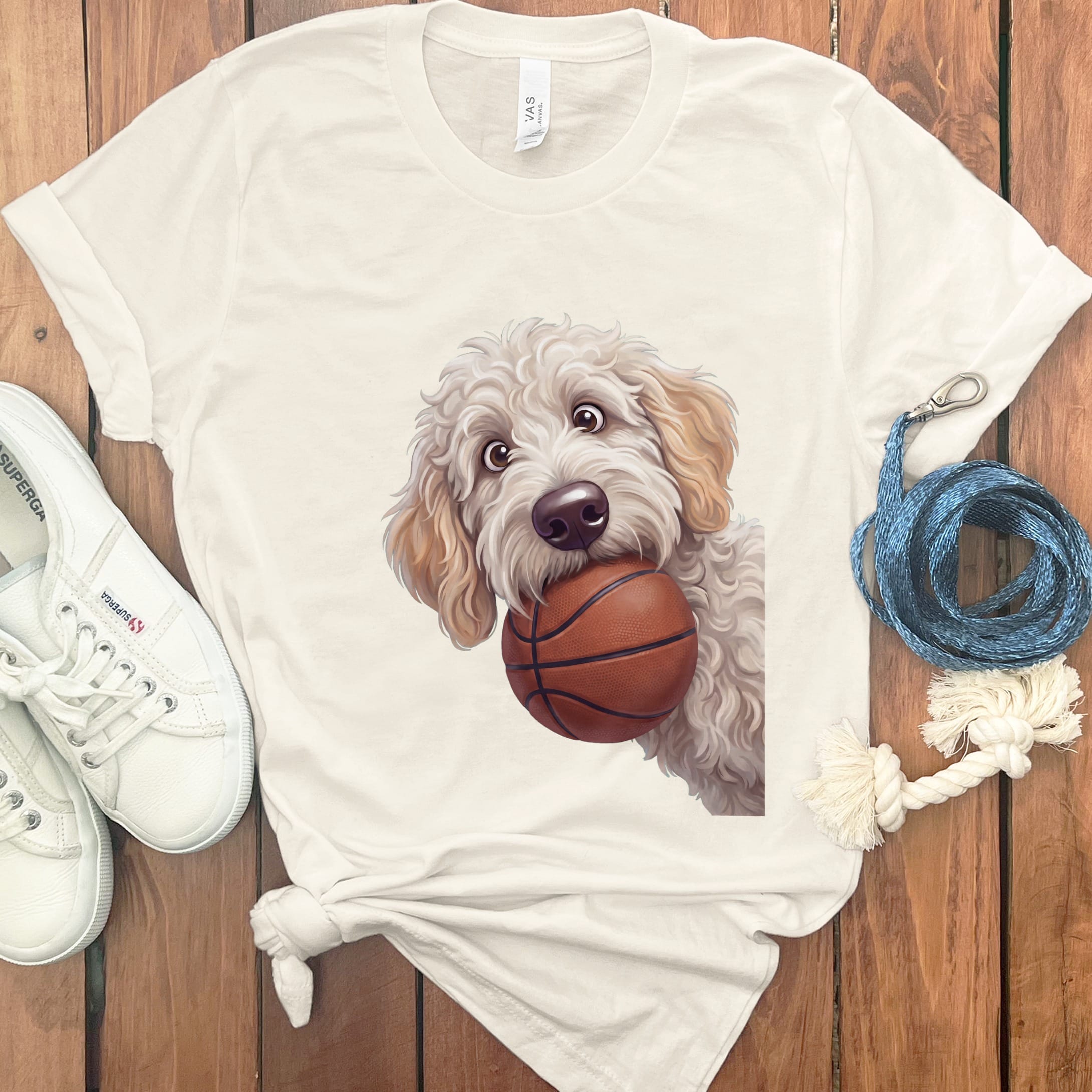 Maltipoo Basketball T-Shirt in Natural / S by Puppy Jo