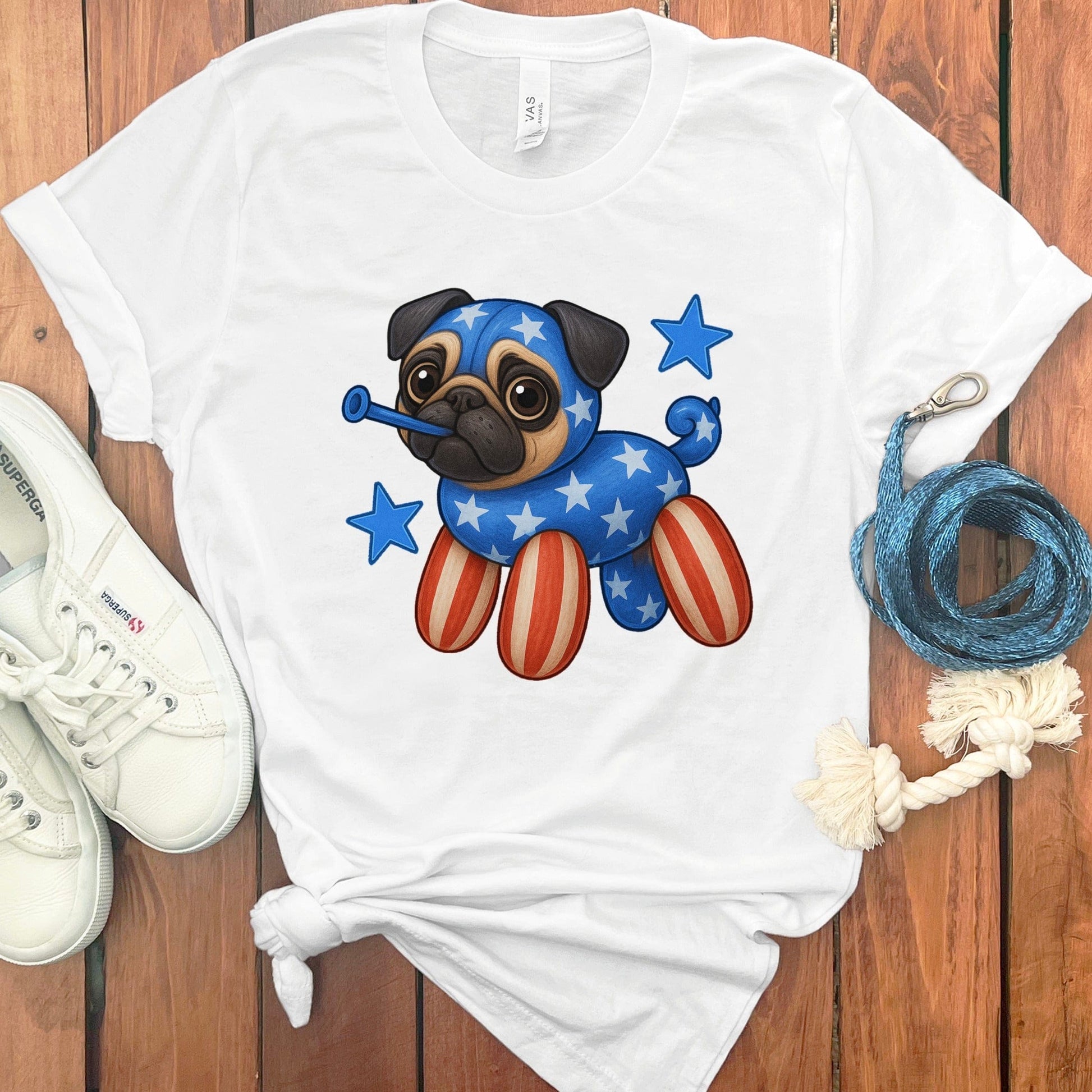 Patriotic Cartoon Pug T-Shirt for Dog Lovers product type