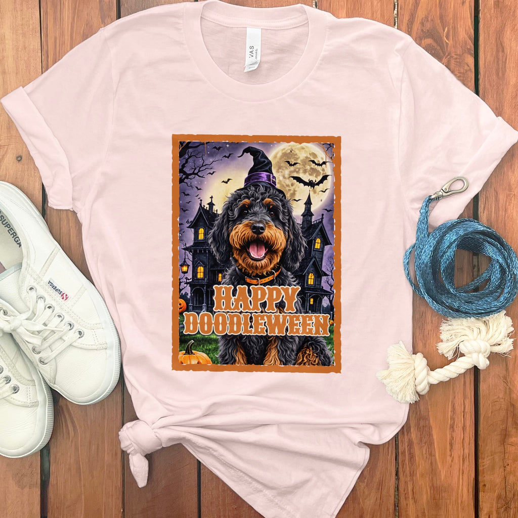 Phantom Goldendoodle Happy Doodleween T-Shirt in Soft Pink / M by Puppy Jo