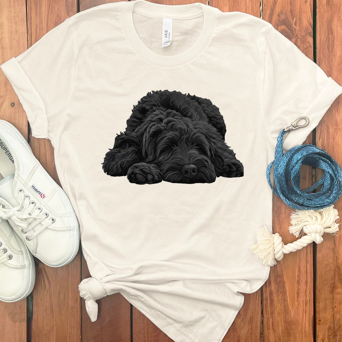 Black Goldendoodle Snoozing T-Shirt in Natural / S by Puppy Jo