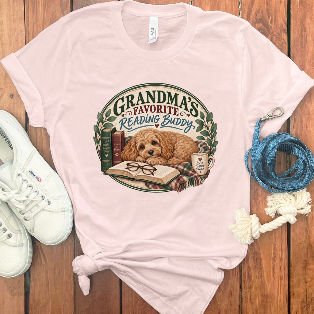Cavapoo Reading Buddy T-Shirt in Soft Pink / S by Puppy Jo