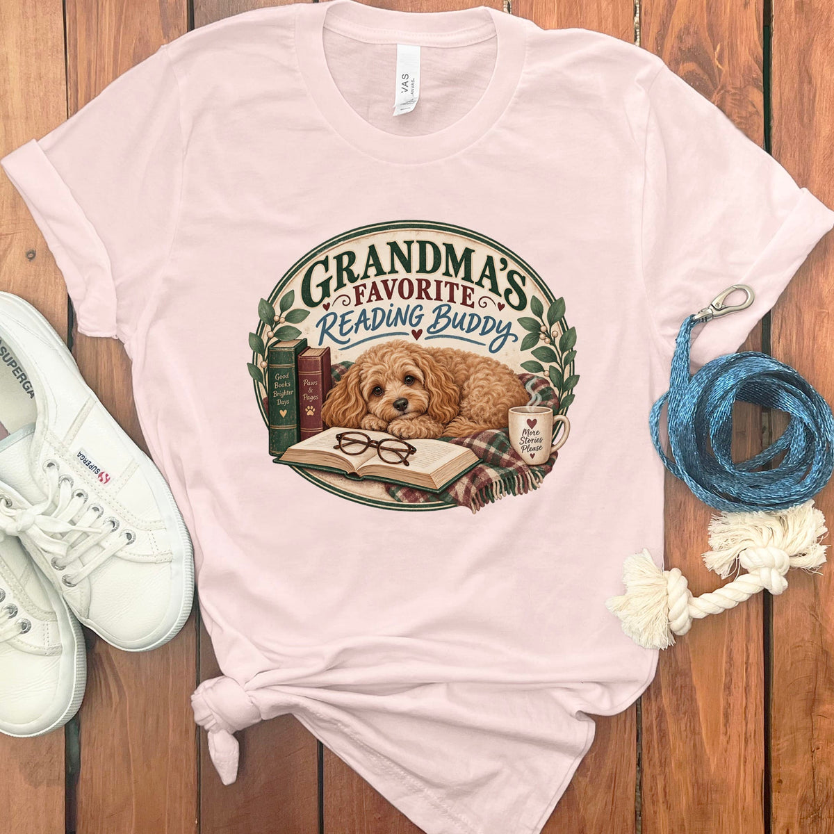Cavapoo Reading Buddy T-Shirt in Soft Pink / S by Puppy Jo