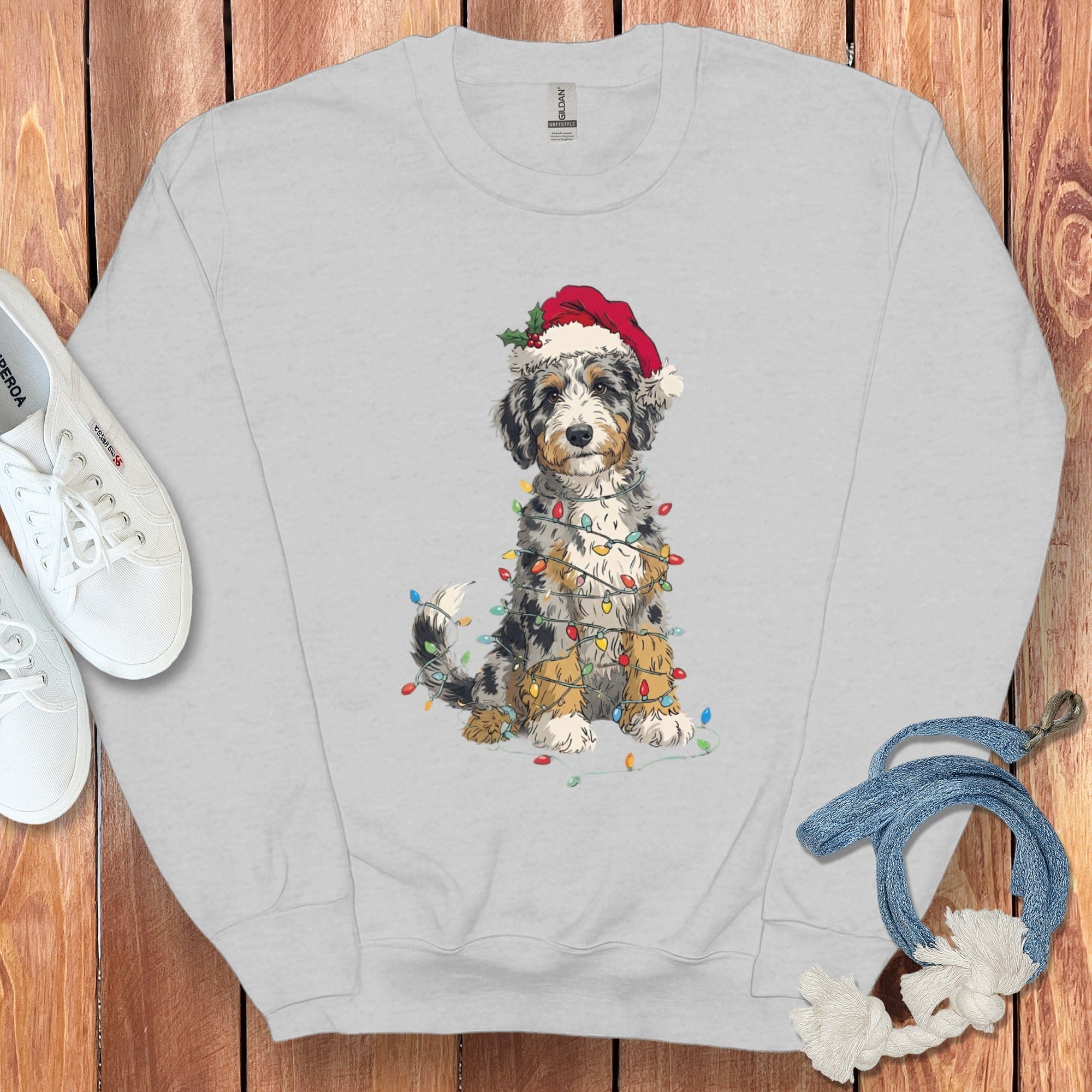 Adorable Christmas Dog with Santa Hat Sweatshirt