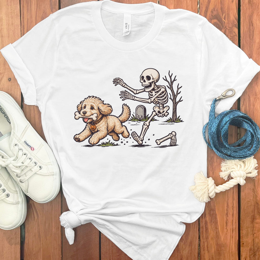 Cream Goldendoodle Bone Thief T-Shirt in White / S by Puppy Jo