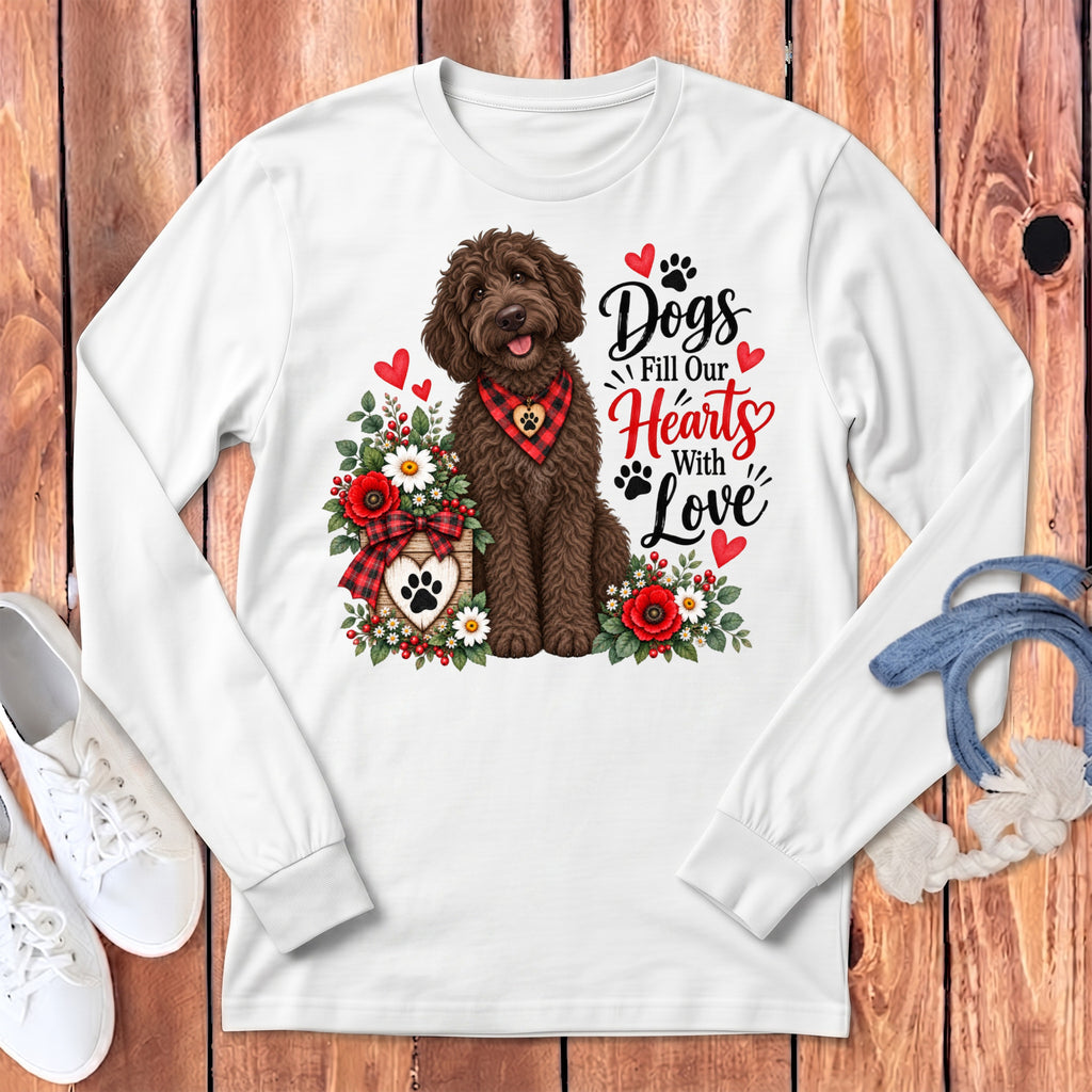 Chocolate Goldendoodle Hearts Love Long Sleeve T-Shirt