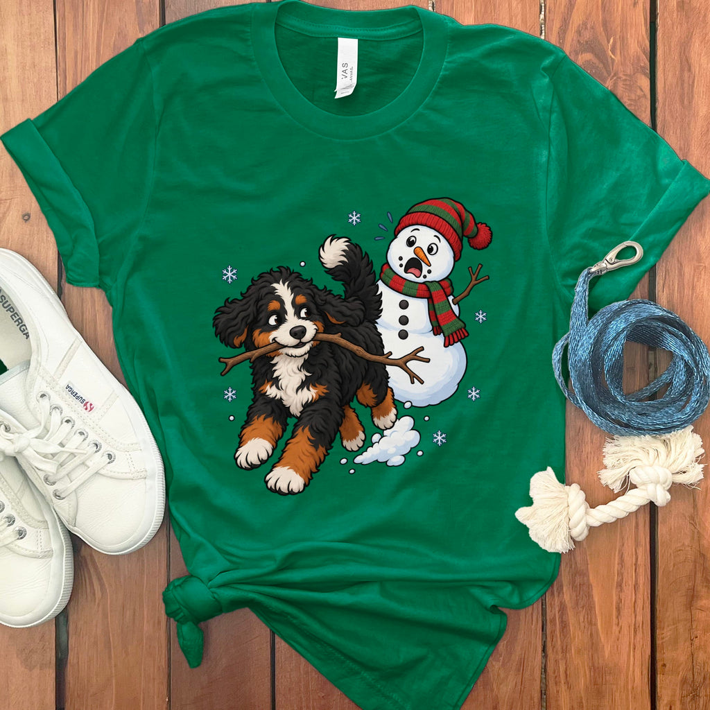 Bernedoodle Snowman T-Shirt in Kelly / S by Puppy Jo