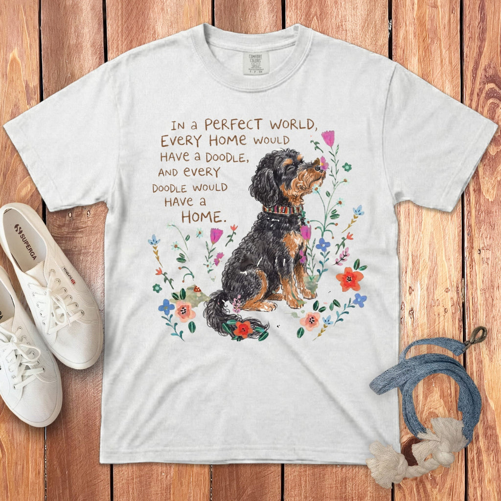 Perfect World Phantom Goldendoodle Signature T-Shirt in White / S by Puppy Jo