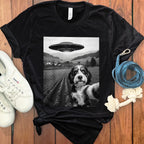 Alien UFO Spaceship and Dog Graphic T-shirt