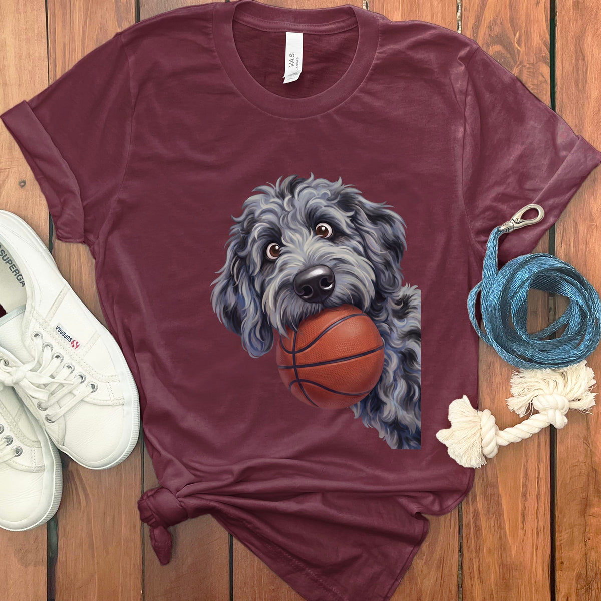 Merle Goldendoodle Basketball T-Shirt in Maroon / S by Puppy Jo