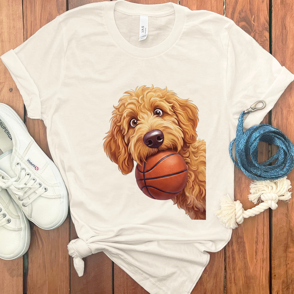 Golden Goldendoodle Basketball T-Shirt in Natural / S by Puppy Jo