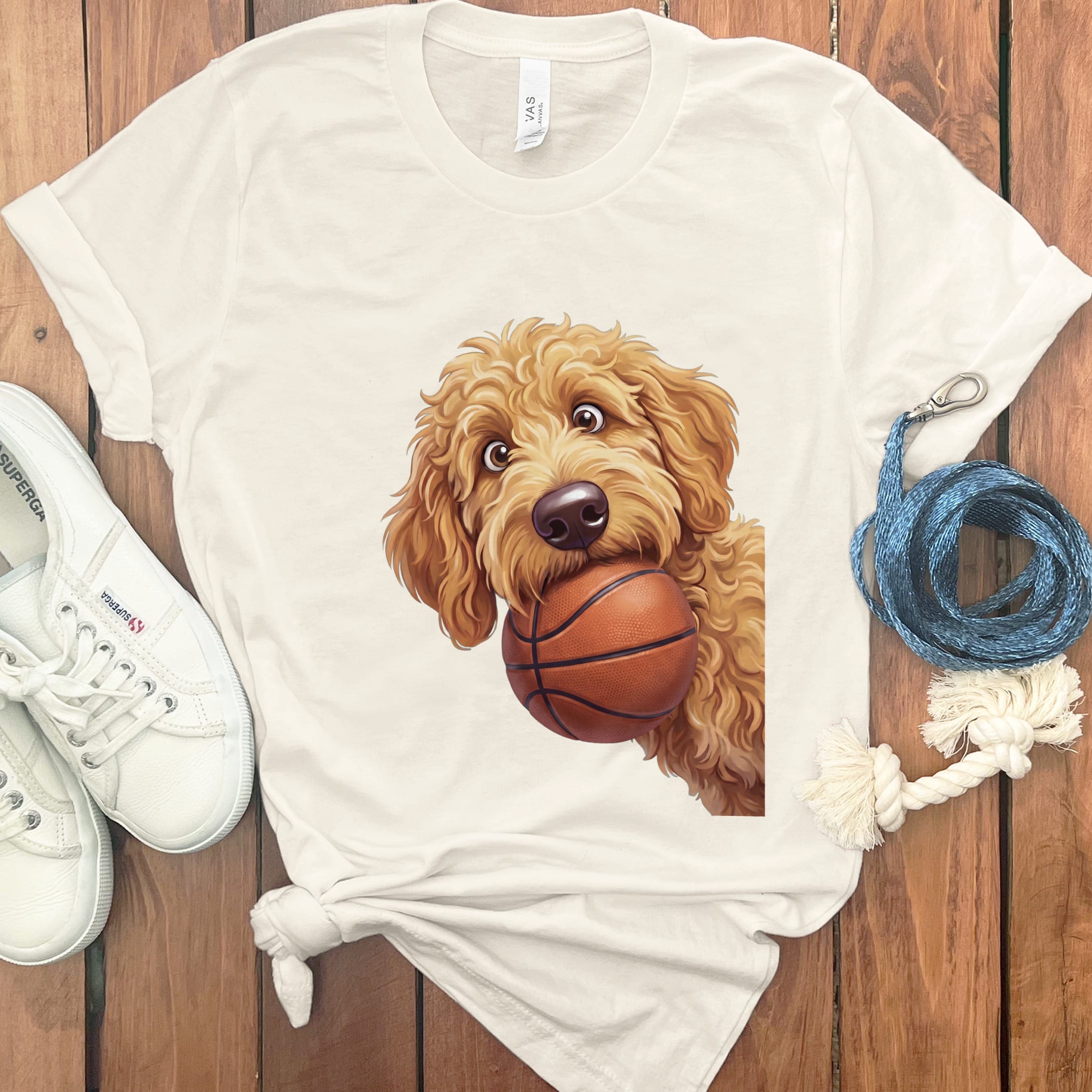 Golden Goldendoodle Basketball T-Shirt in Natural / S by Puppy Jo