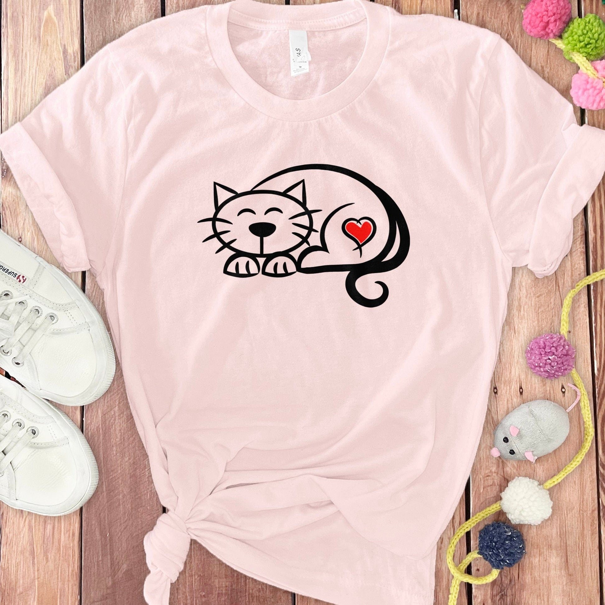 Adorable Cat with Heart Graphic T-Shirt product type