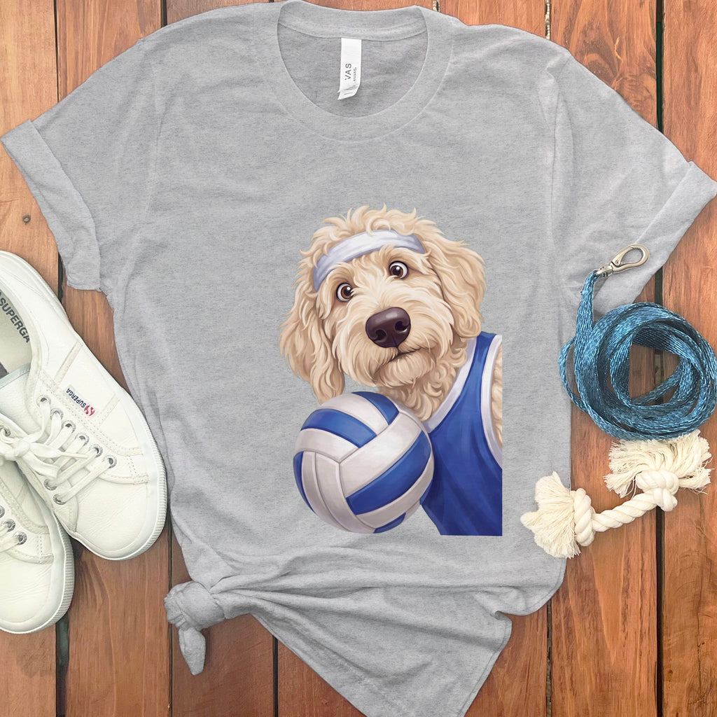 Cream Goldendoodle Volleyball Player T-Shirt in Athletic Heather / S by Puppy Jo