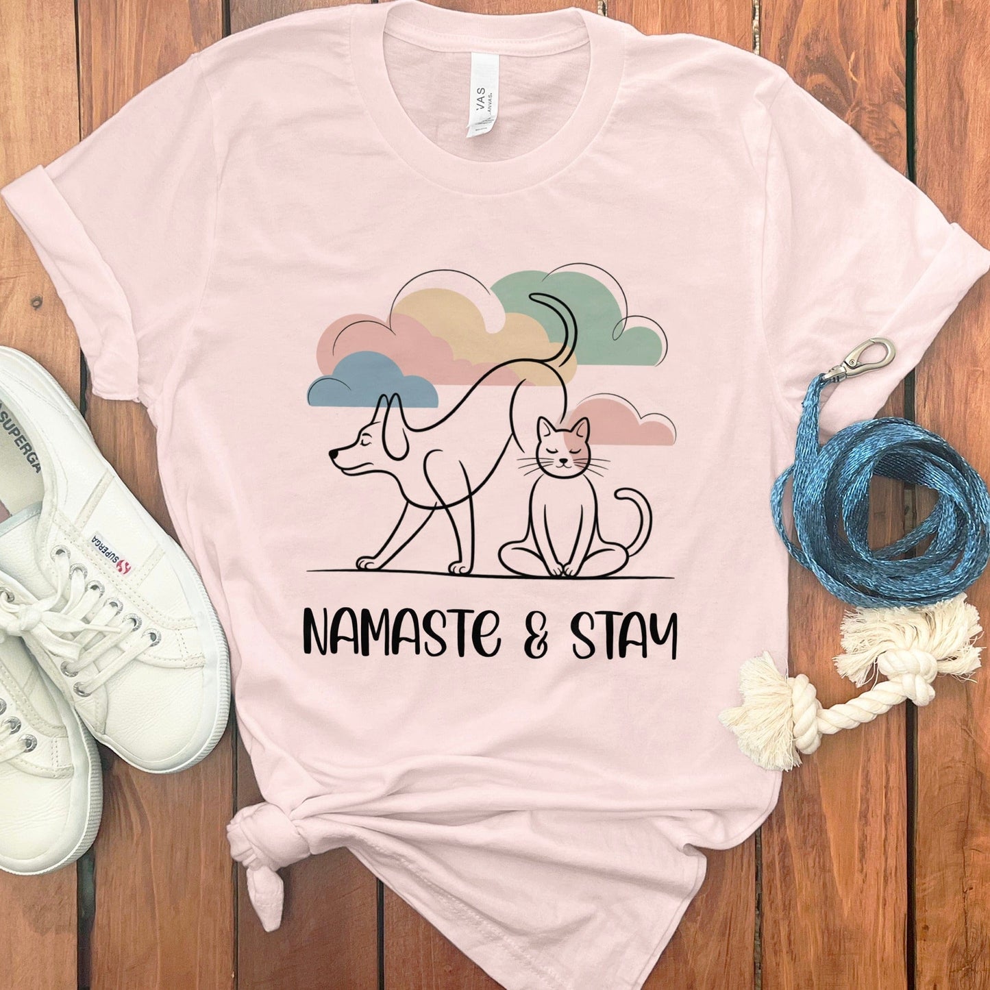 Namaste & Stay Dog Cat Graphic T-Shirt product type