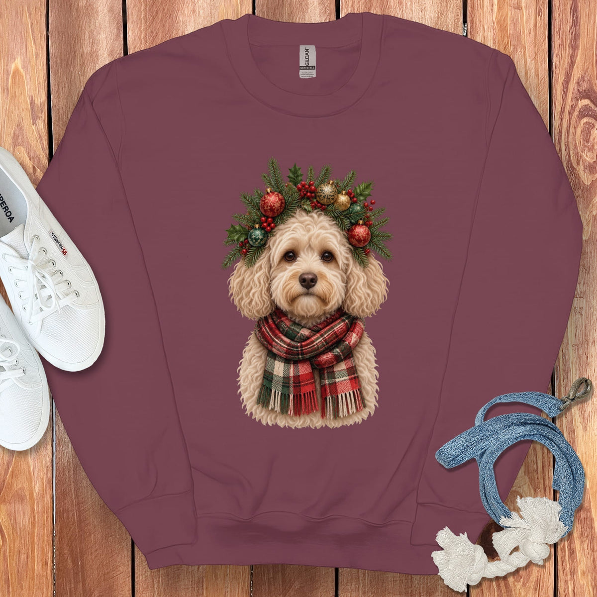Maltipoo Holiday Crown Sweatshirt in Maroon / S by Puppy Jo