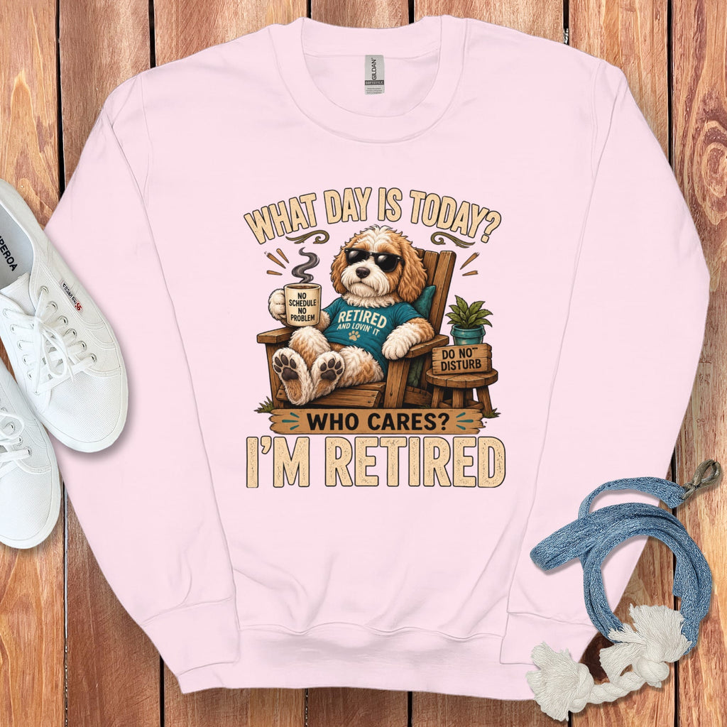 I'm Retired Parti Goldendoodle Sweatshirt in Light Pink / S by Puppy Jo