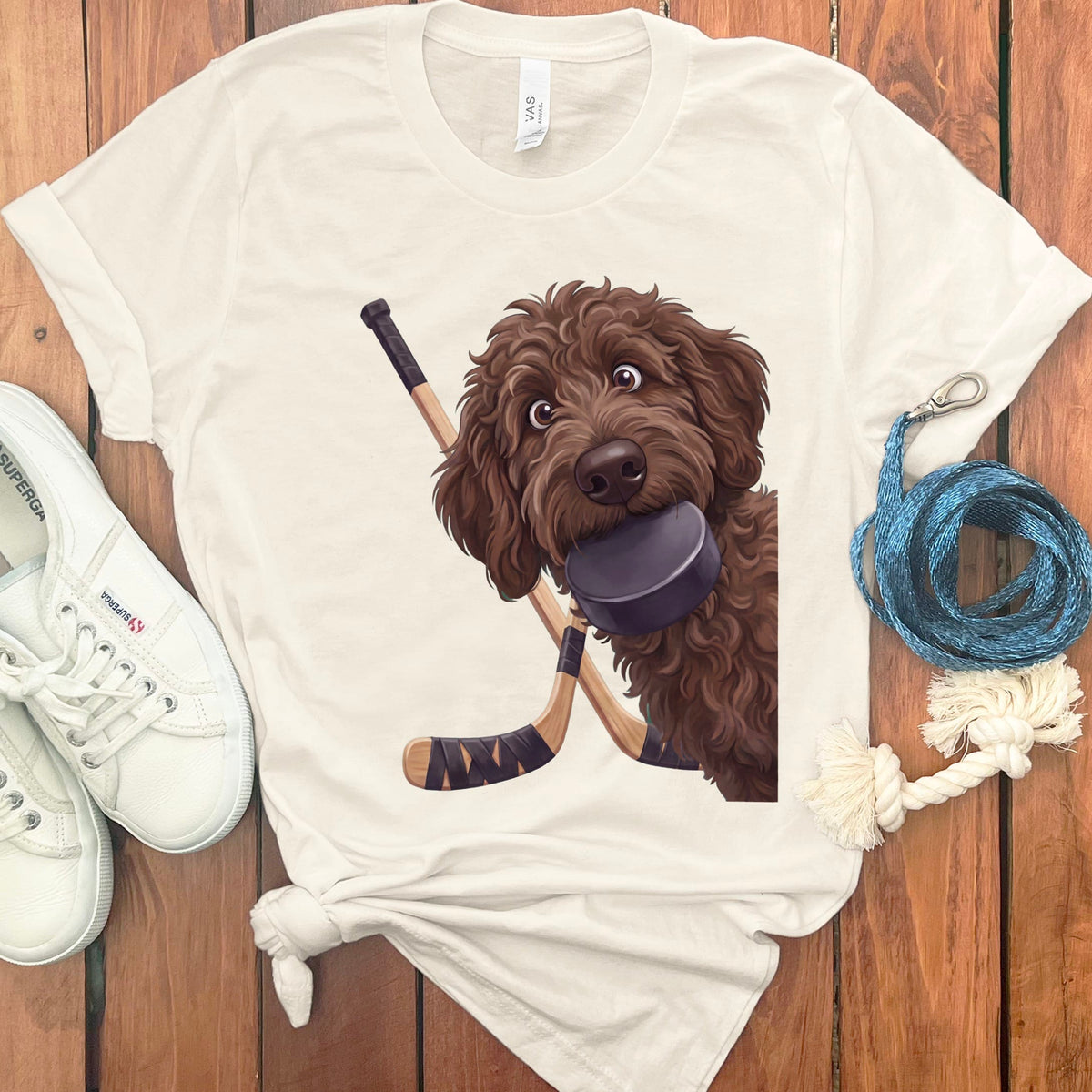 Chocolate Goldendoodle Hockey T-Shirt in Natural / S by Puppy Jo