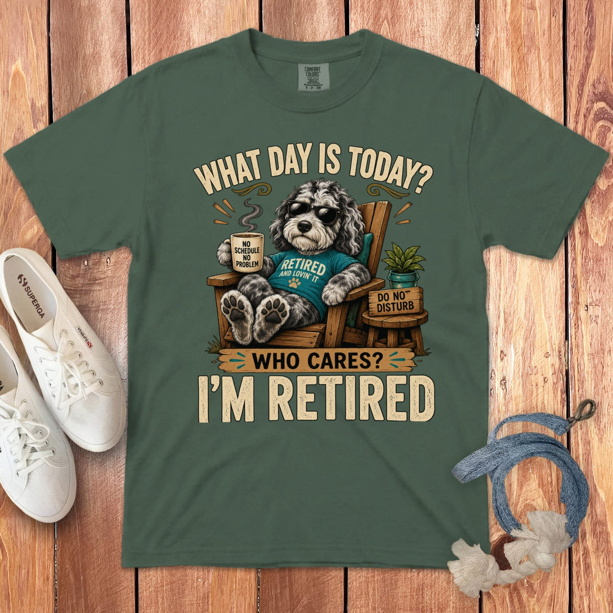 I'm Retired Merle Goldendoodle Signature T-Shirt in Blue Spruce / S by Puppy Jo