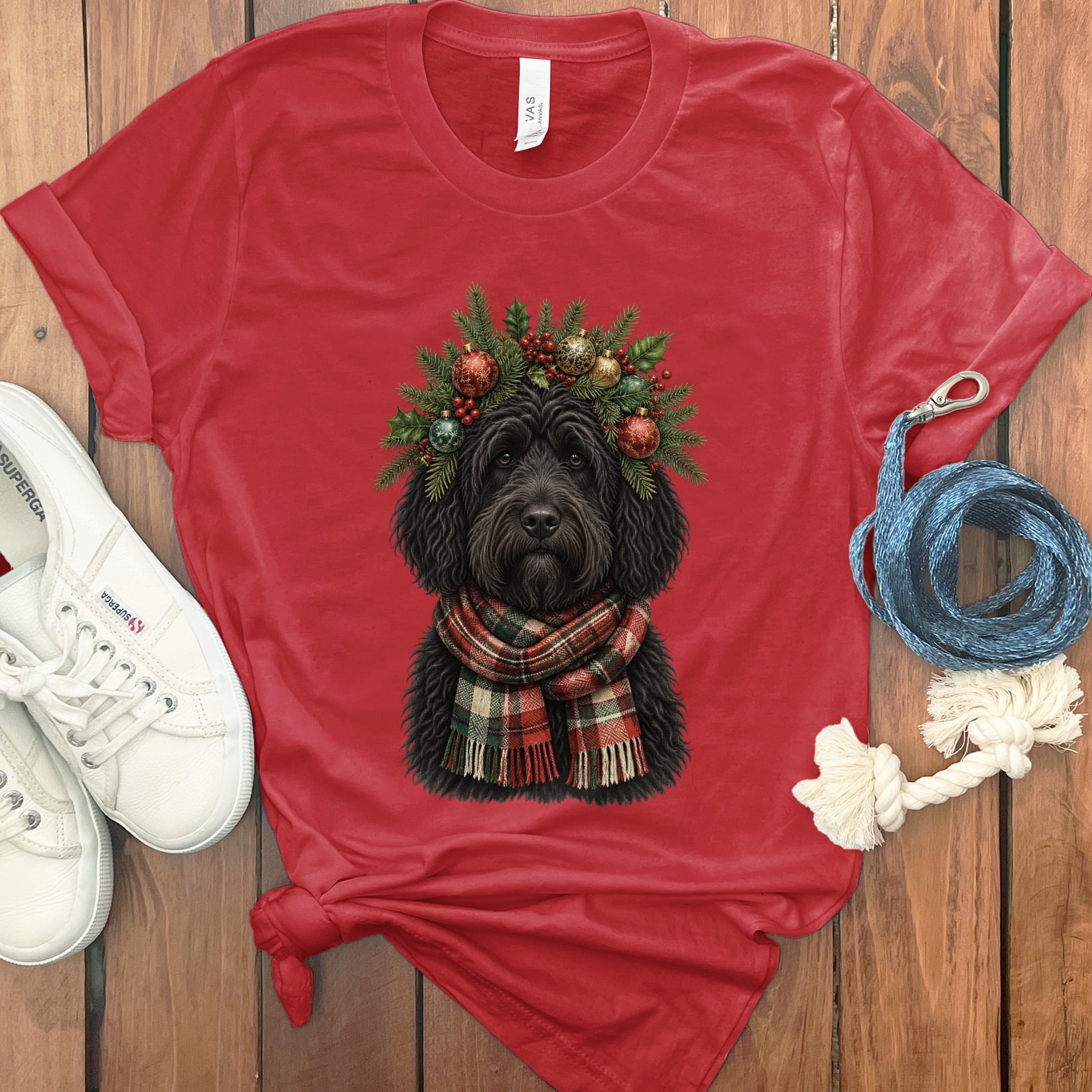 Black Goldendoodle Holiday Crown T-Shirt in Red / S by Puppy Jo