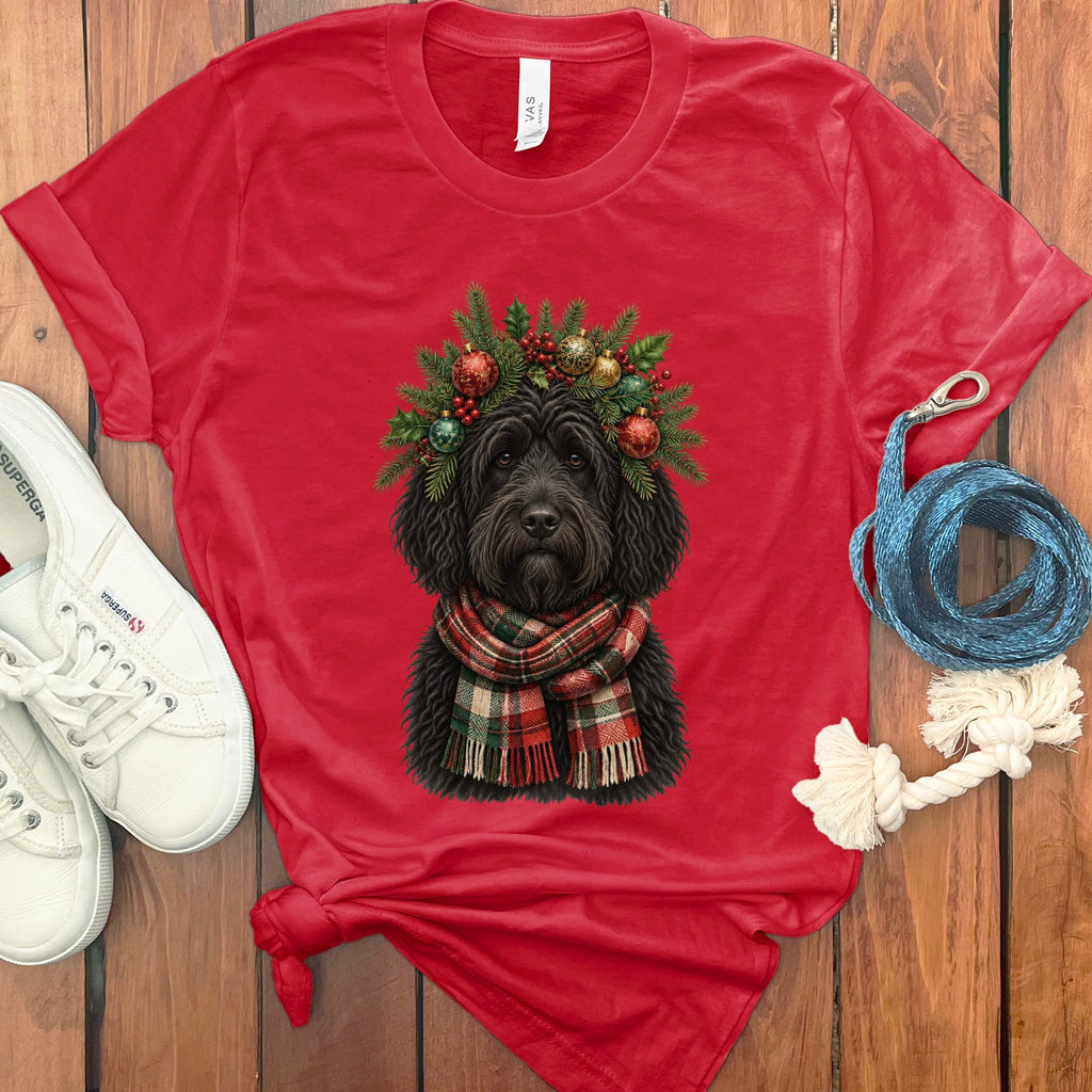 Black Goldendoodle Holiday Crown T-Shirt in Red / S by Puppy Jo