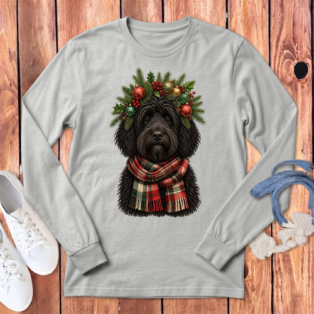 Black Goldendoodle Holiday Crown Long Sleeve T-Shirt in Athletic Heather / S by MyDesigns