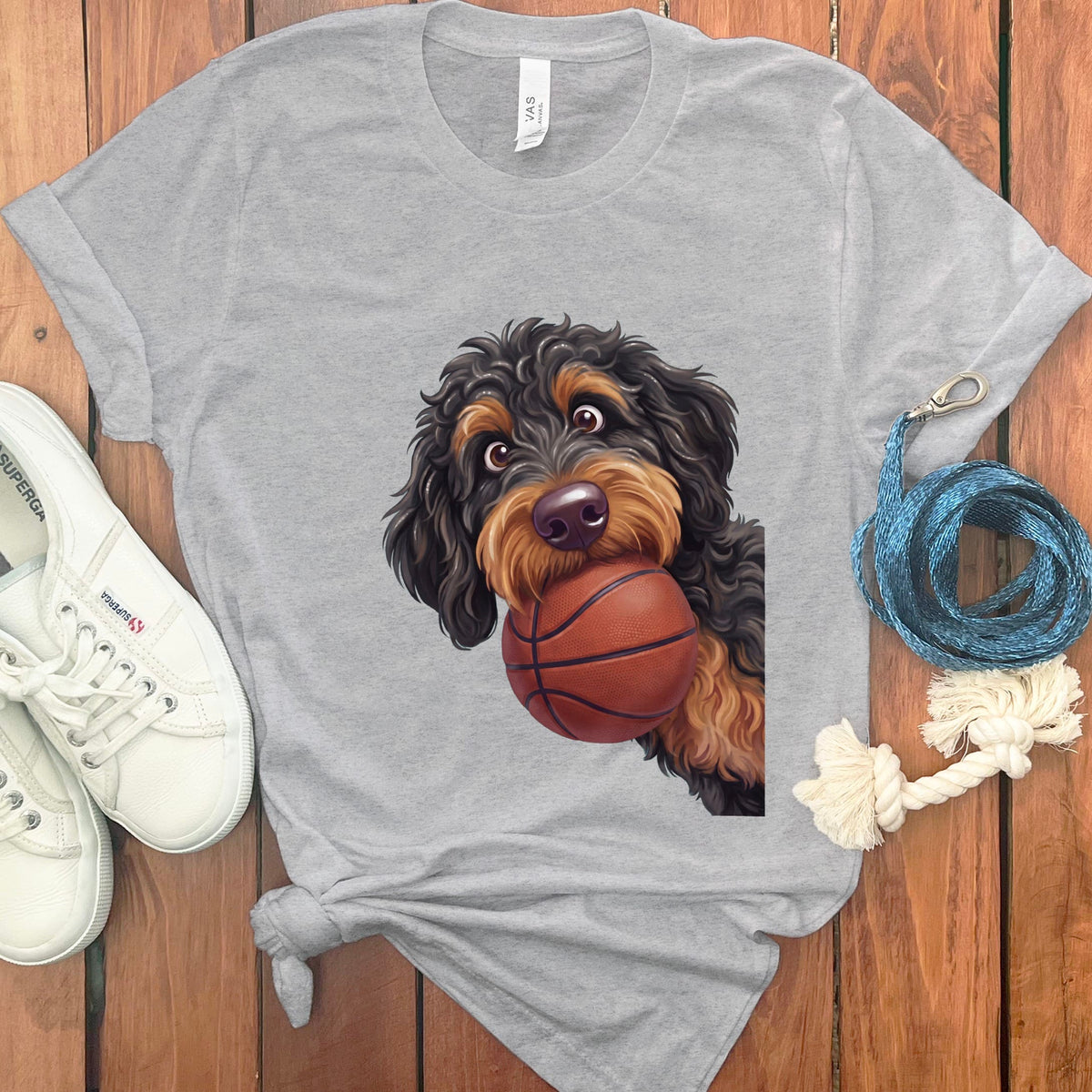 Phantom Goldendoodle Basketball T-Shirt in Athletic Heather / S by Puppy Jo
