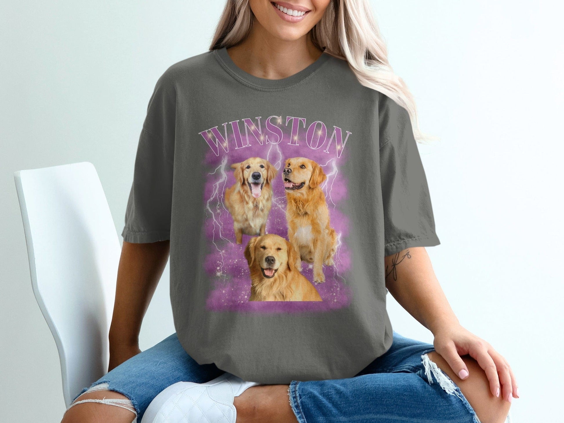 Winston with Three Golden Retrievers T Shirt product