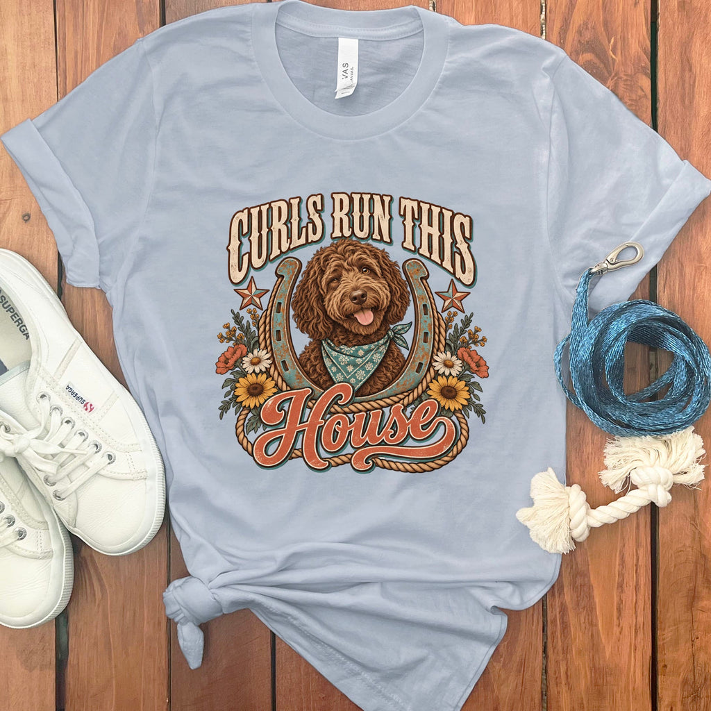 Curls House Doodle T-Shirt in Light Blue / S by Puppy Jo