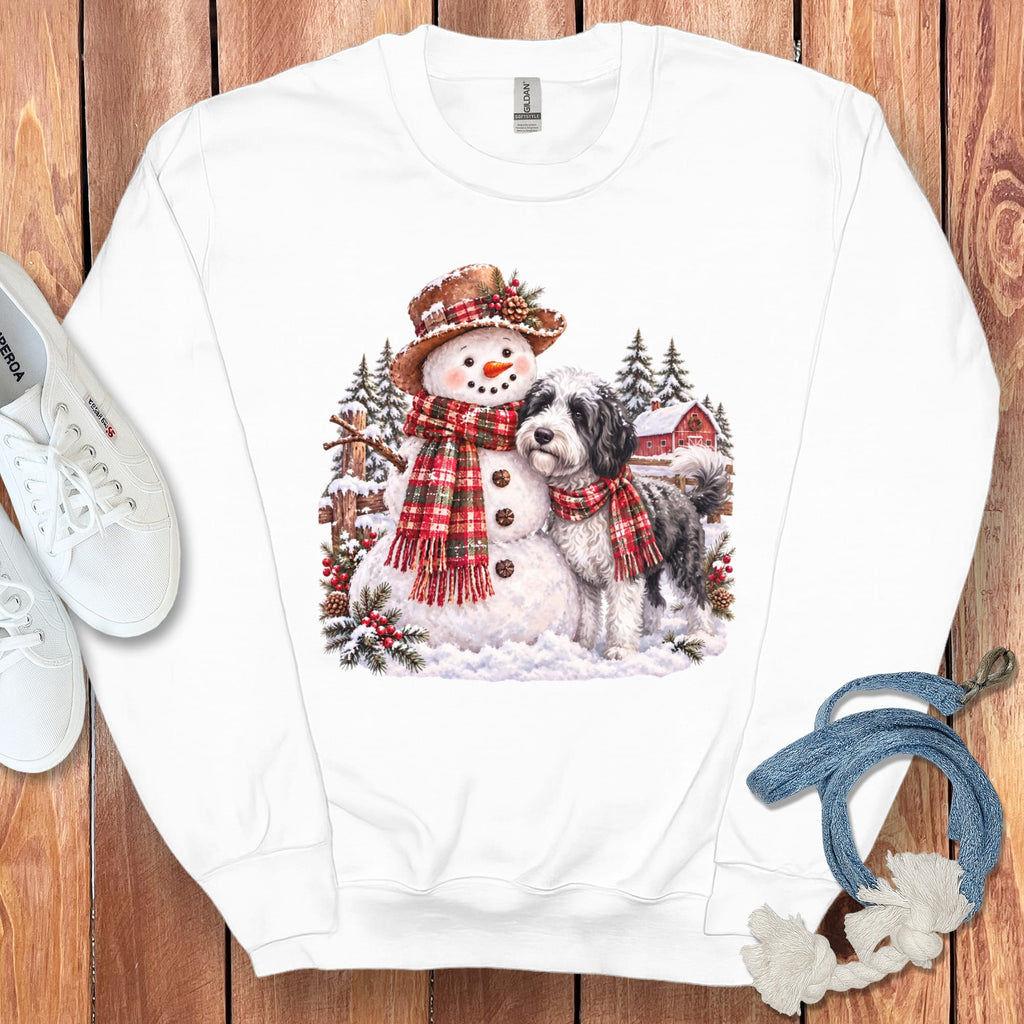 Sheepadoodle Christmas Snowman Sweatshirt in White / S by Puppy Jo