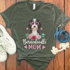 Bernedoodle Mom Cute Dog and Flowers Shirt
