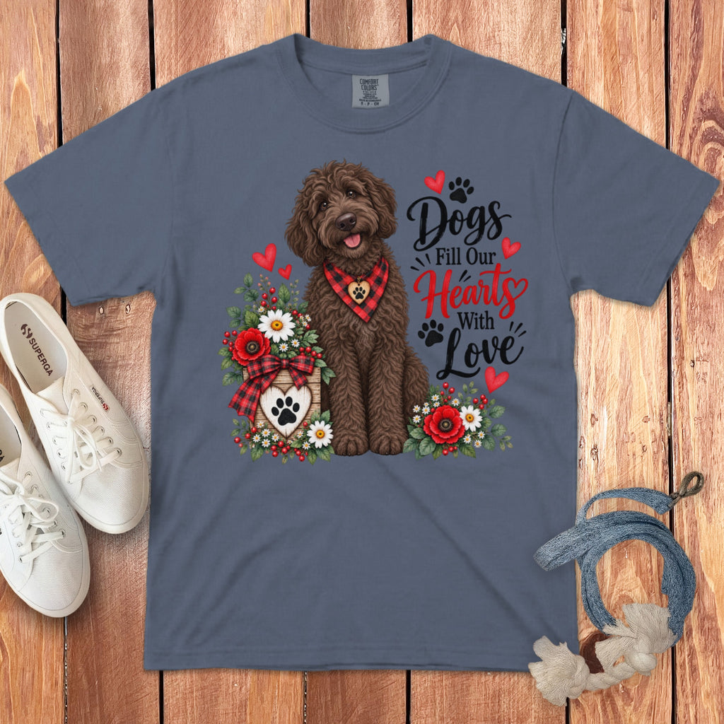 Chocolate Goldendoodle Hearts Love Signature T-Shirt