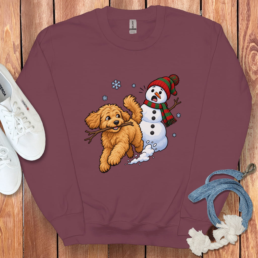Apricot Goldendoodle Snowman Sweatshirt in Maroon / S by Puppy Jo