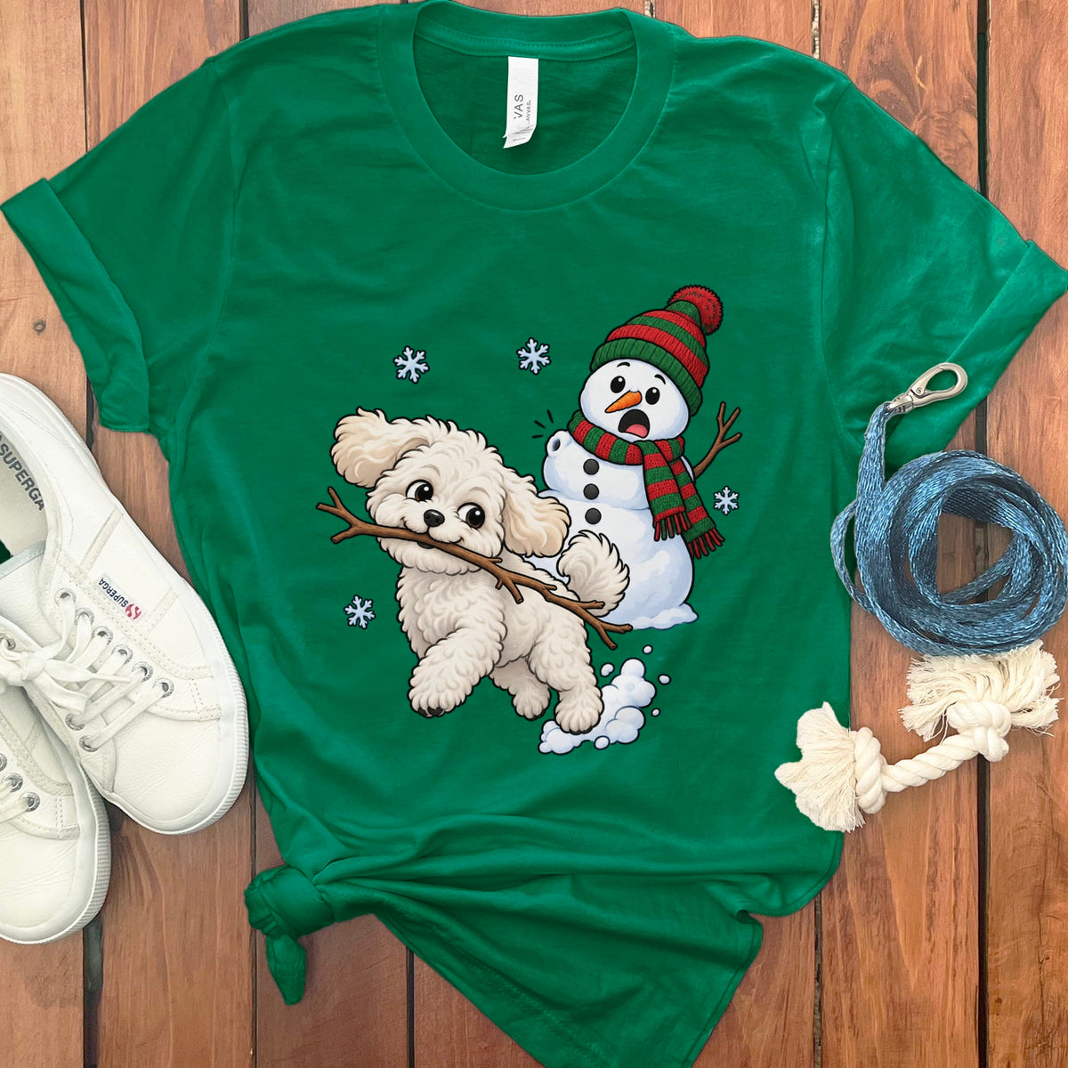 Maltipoo Snowman T-Shirt in Kelly / S by Puppy Jo