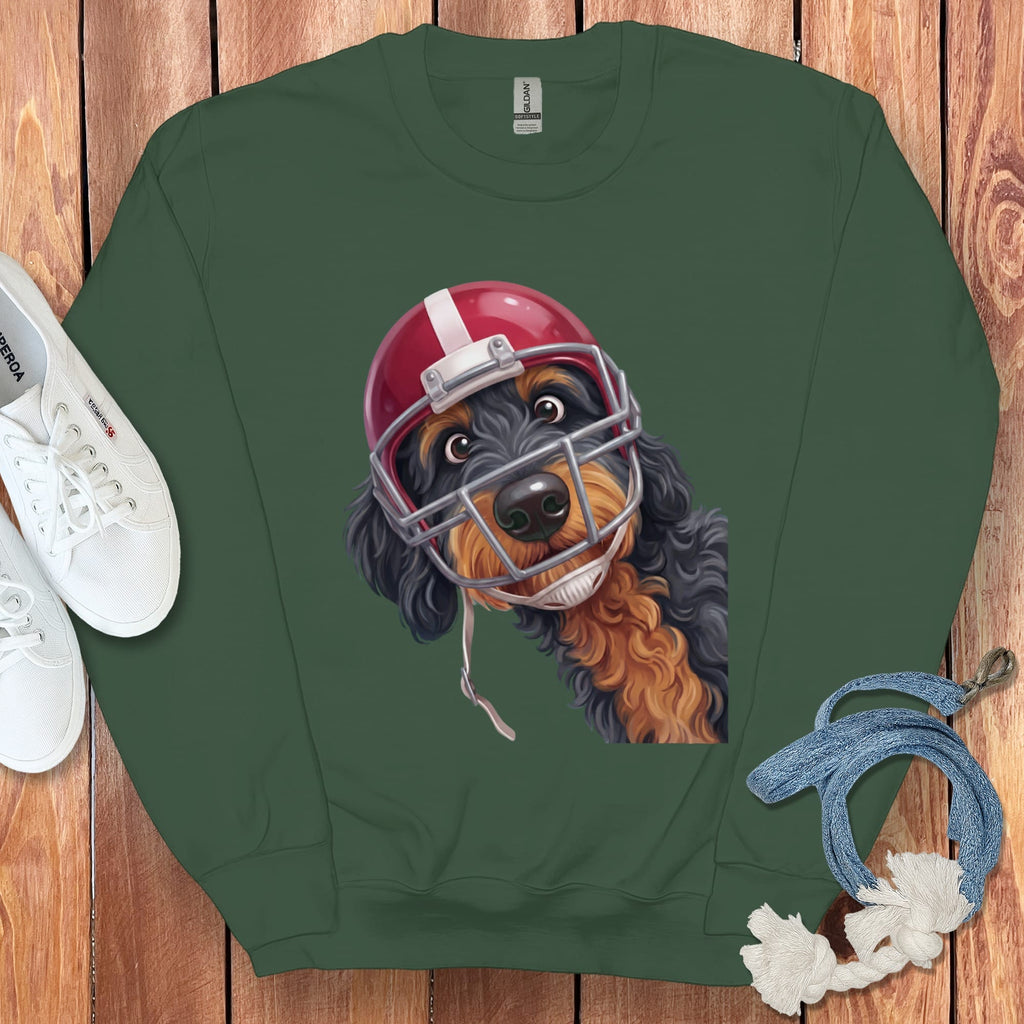 Phantom Goldendoodle Football Helmet Sweatshirt in Forest Green / S by Puppy Jo